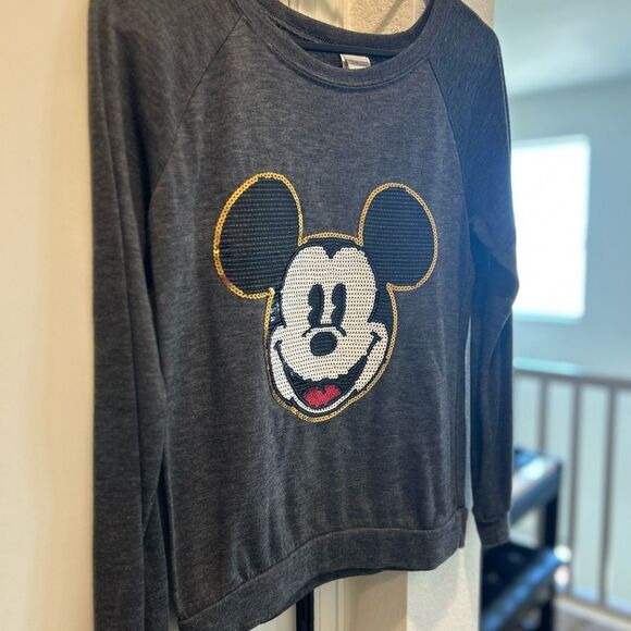 Light Weight Disney Gray Sequin Mickey Mouse Sweatshirt, Size Small - Picture 1 of 8